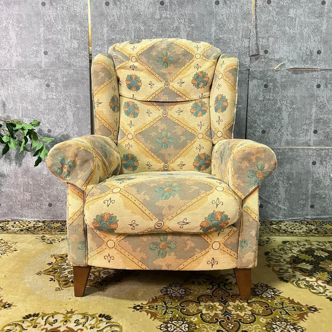 ꧁クラシック家具꧂1人掛けソファ アームソファ アンティーク 王宮 パッチワーク