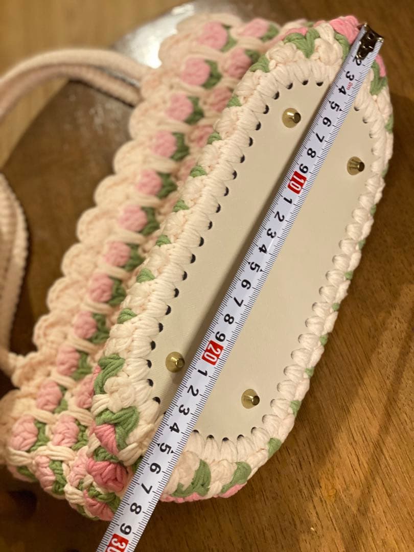 手作りハンドメイド チューリップグラニーバッグ グラデーションピンク立体的な花