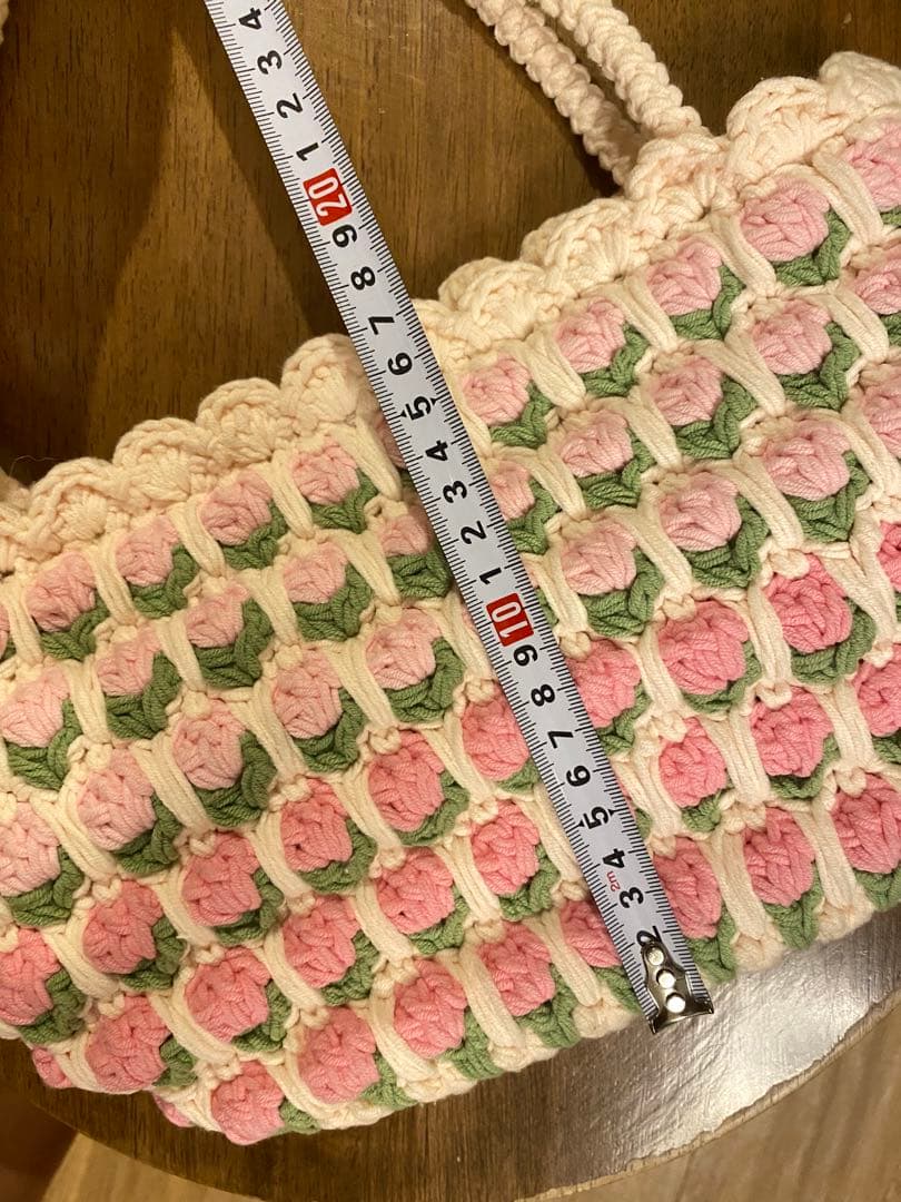 手作りハンドメイド チューリップグラニーバッグ グラデーションピンク立体的な花