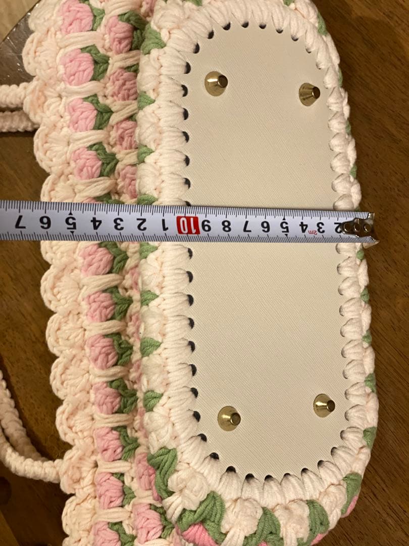 手作りハンドメイド チューリップグラニーバッグ グラデーションピンク立体的な花