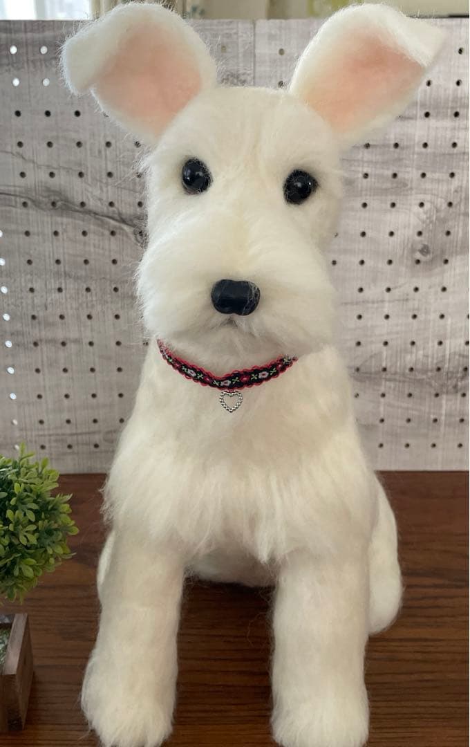 羊毛フェルト　ミニチュアシュナウザー　白シュナちゃん