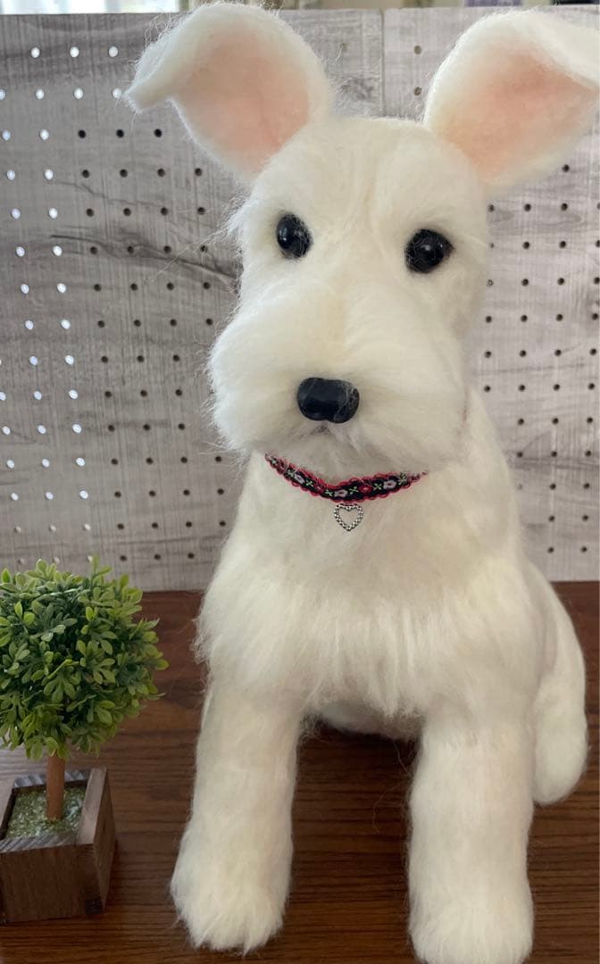 羊毛フェルト　ミニチュアシュナウザー　白シュナちゃん