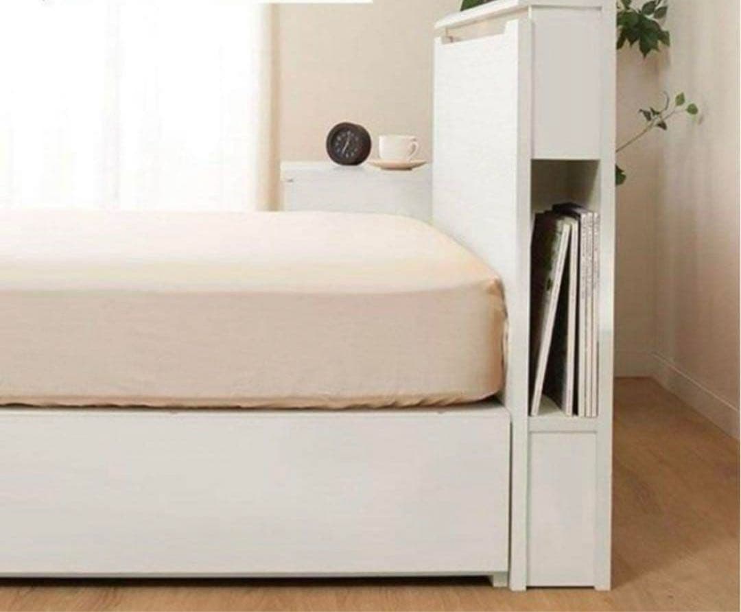 ニトリ　ダブルベッドフレーム　ホワイト　照明付きライト　大容量収納　コンソン