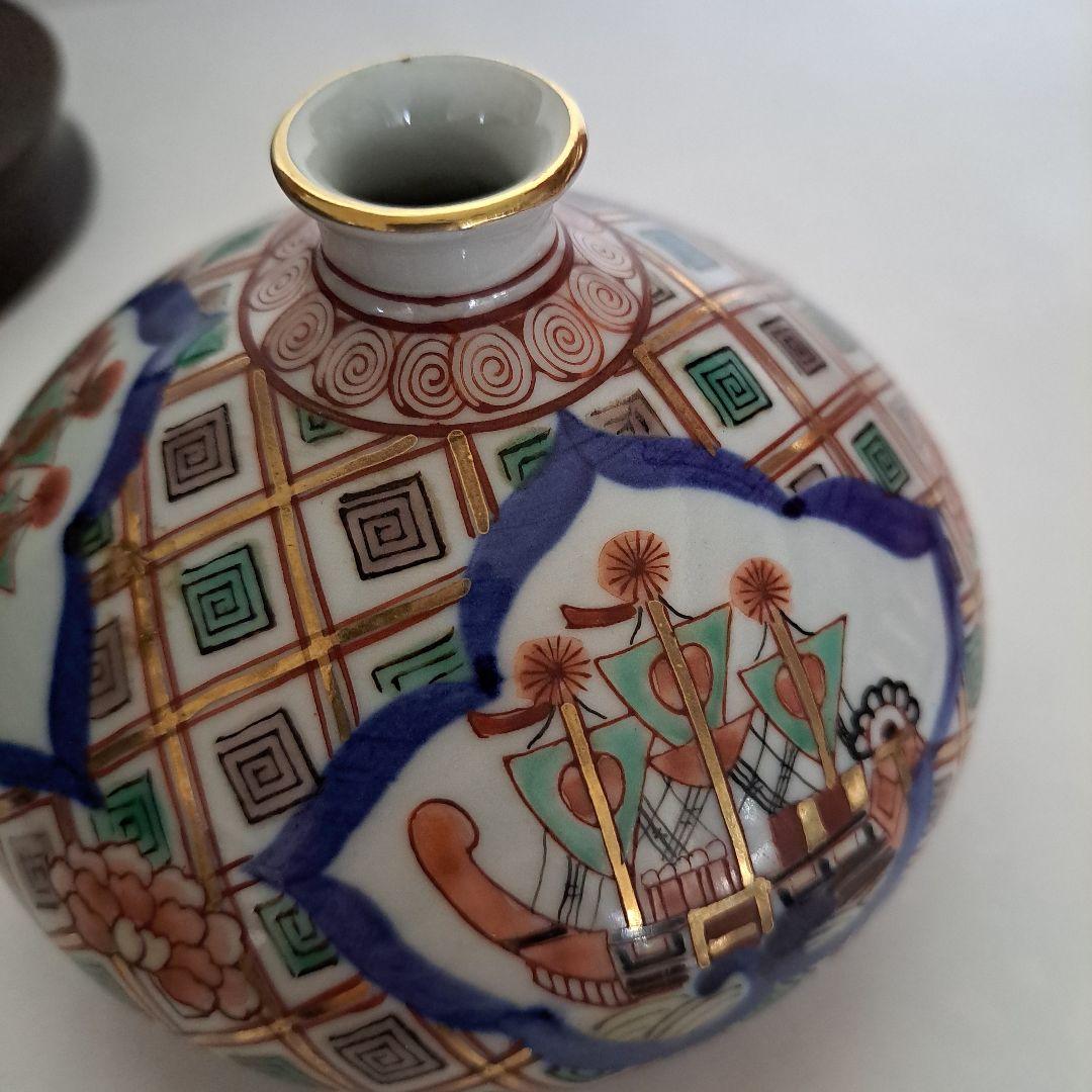 江戸中期　油壺　極上品　大型　オランダ古船　金彩赤絵　大明盛化年