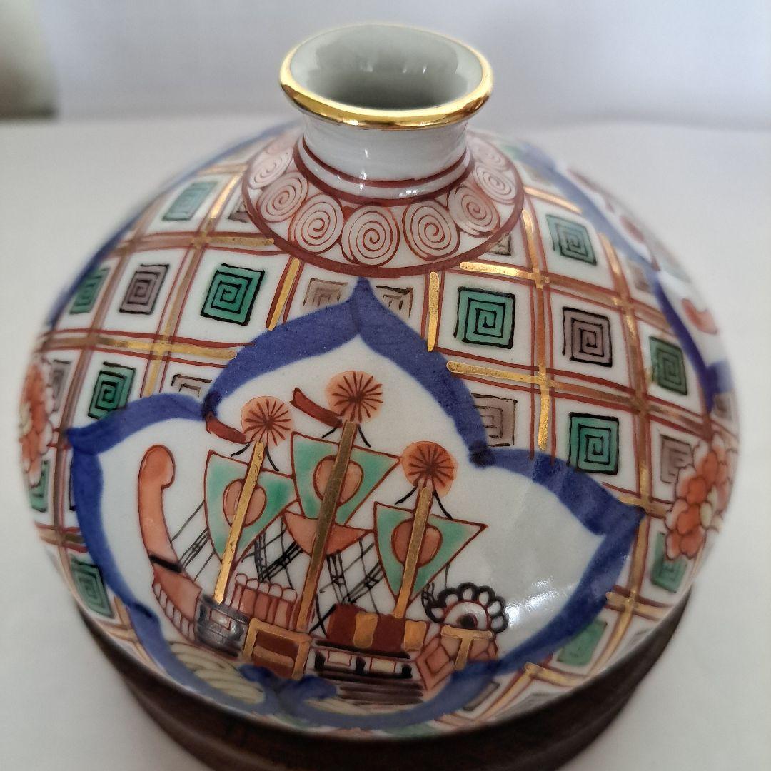 江戸中期　油壺　極上品　大型　オランダ古船　金彩赤絵　大明盛化年