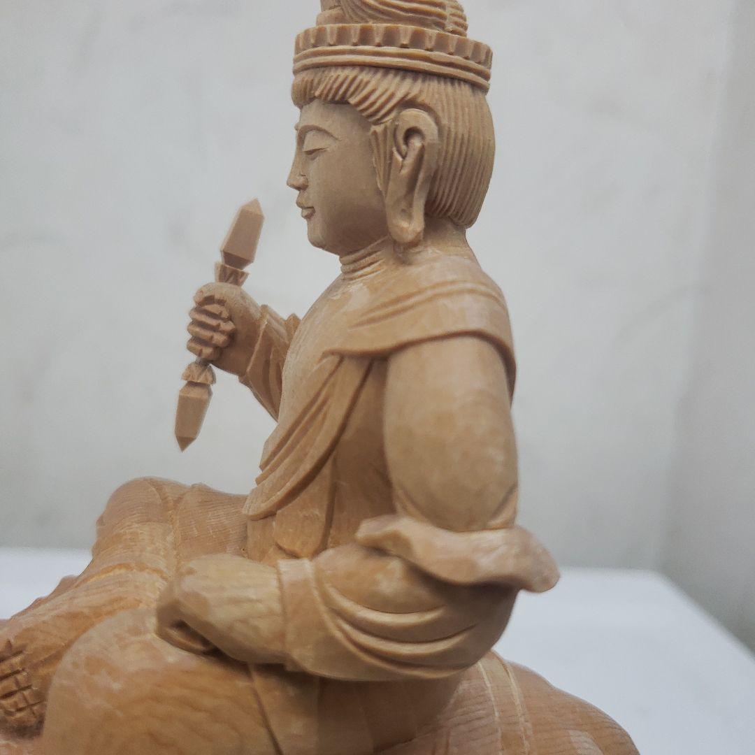 蔵出し特価ノミ跡手彫りヒバ材 帝釈天像2.2寸 総高さ約22.5cm