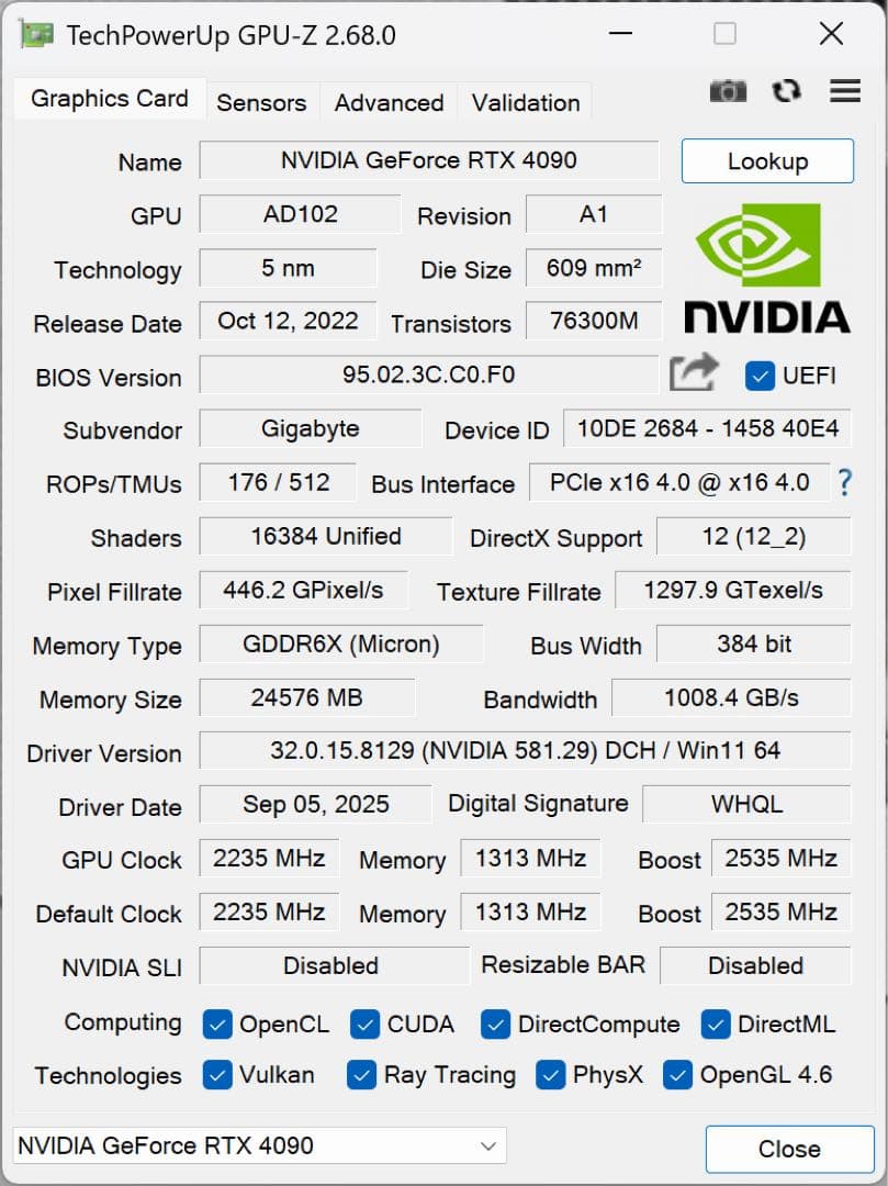 グラフィックボード・グラボ・ビデオカード GIGABYTE AERO RTX4090 24GB