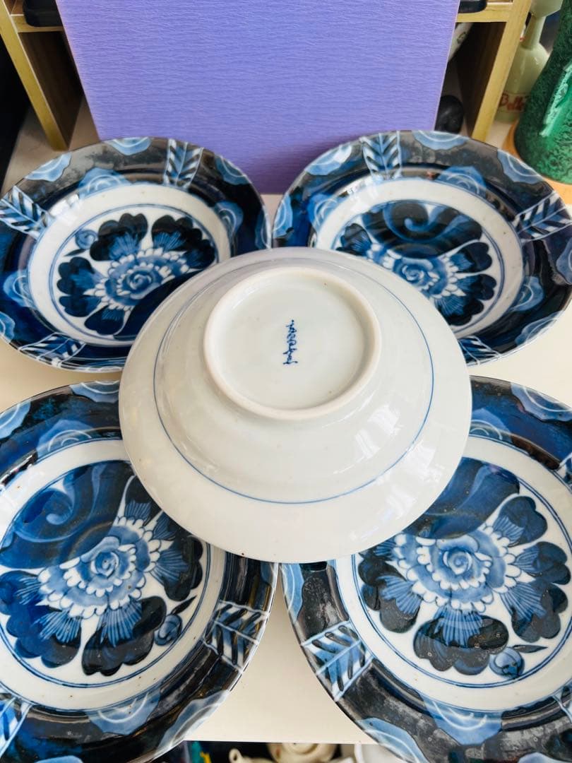 玄昌窯　藍牡丹　中鉢　5客　セット　新品