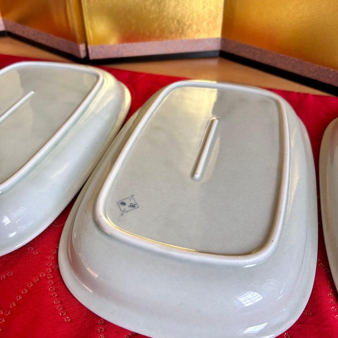【未使用品】有田焼　清秀窯　金彩古伊万里　濃木甲　多用皿揃　楕円皿5客 元箱入り