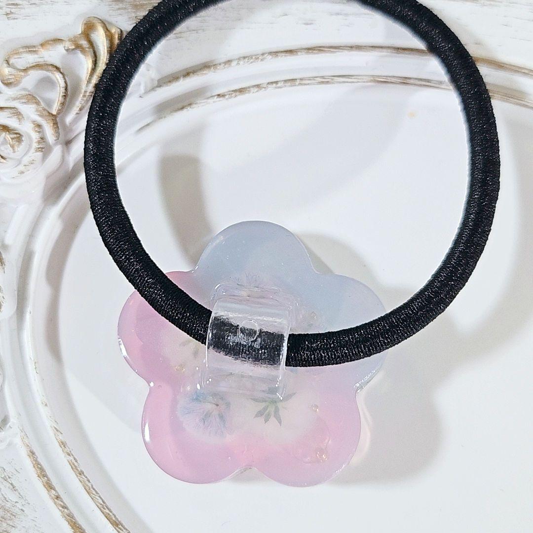 【87】上品×透明感 ピンクグラデ×かすみ草♡大人可愛いレジンヘアゴム