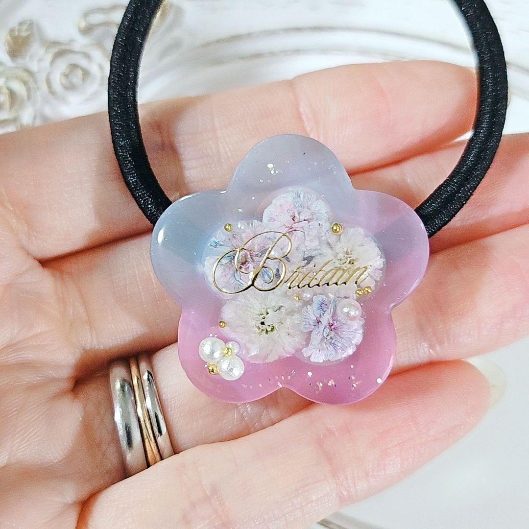 【87】上品×透明感 ピンクグラデ×かすみ草♡大人可愛いレジンヘアゴム