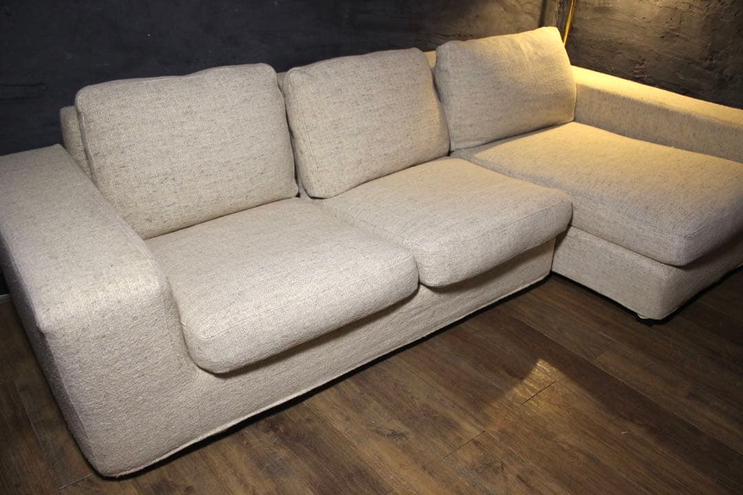 首都圏送無料〜Mussi Italy60万総フェザー大型コーナーソファ　ベージュ