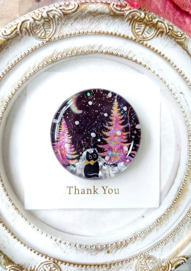 レジン　猫　ヘアゴム　ブローチ　ポニーフック　No.425