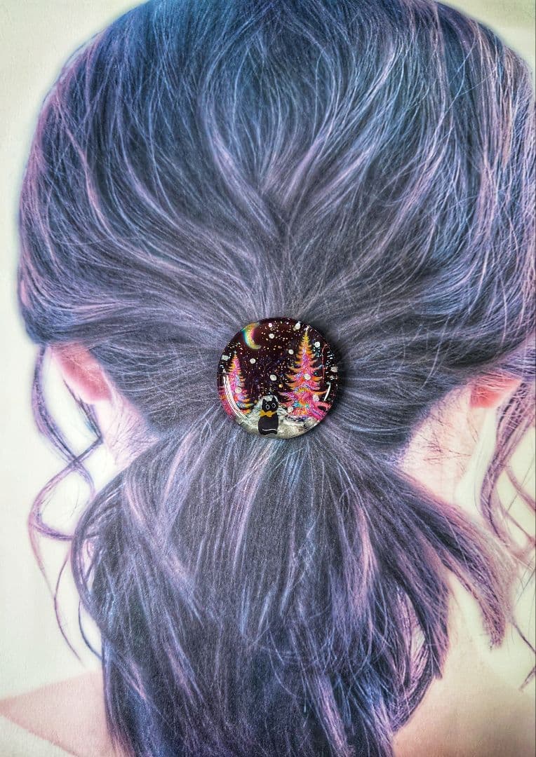 レジン　猫　ヘアゴム　ブローチ　ポニーフック　No.425