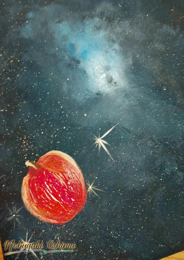 絵画★原画（1点限り）「宇宙と星『キセキのリンゴ』」（2021年11月14日）