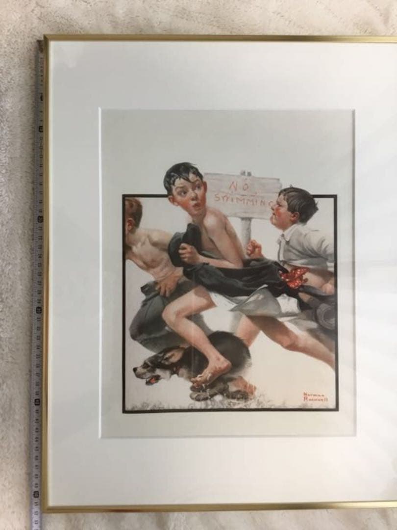 ノーマンロックウェル　遊泳禁止　ポスター　絵画　額