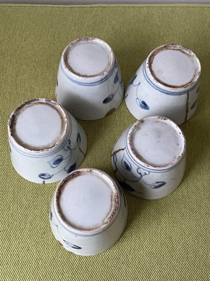 古伊万里　染付猪口5客 共箱 骨董