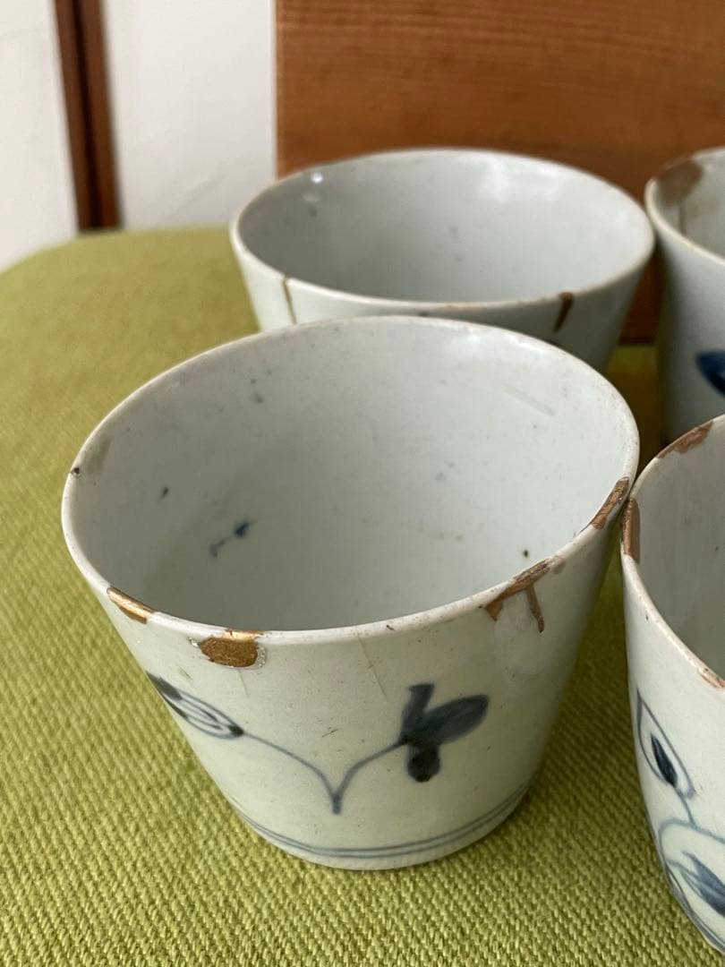 古伊万里　染付猪口5客 共箱 骨董