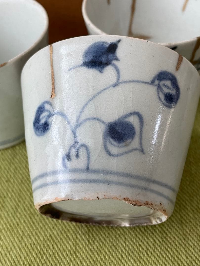 古伊万里　染付猪口5客 共箱 骨董