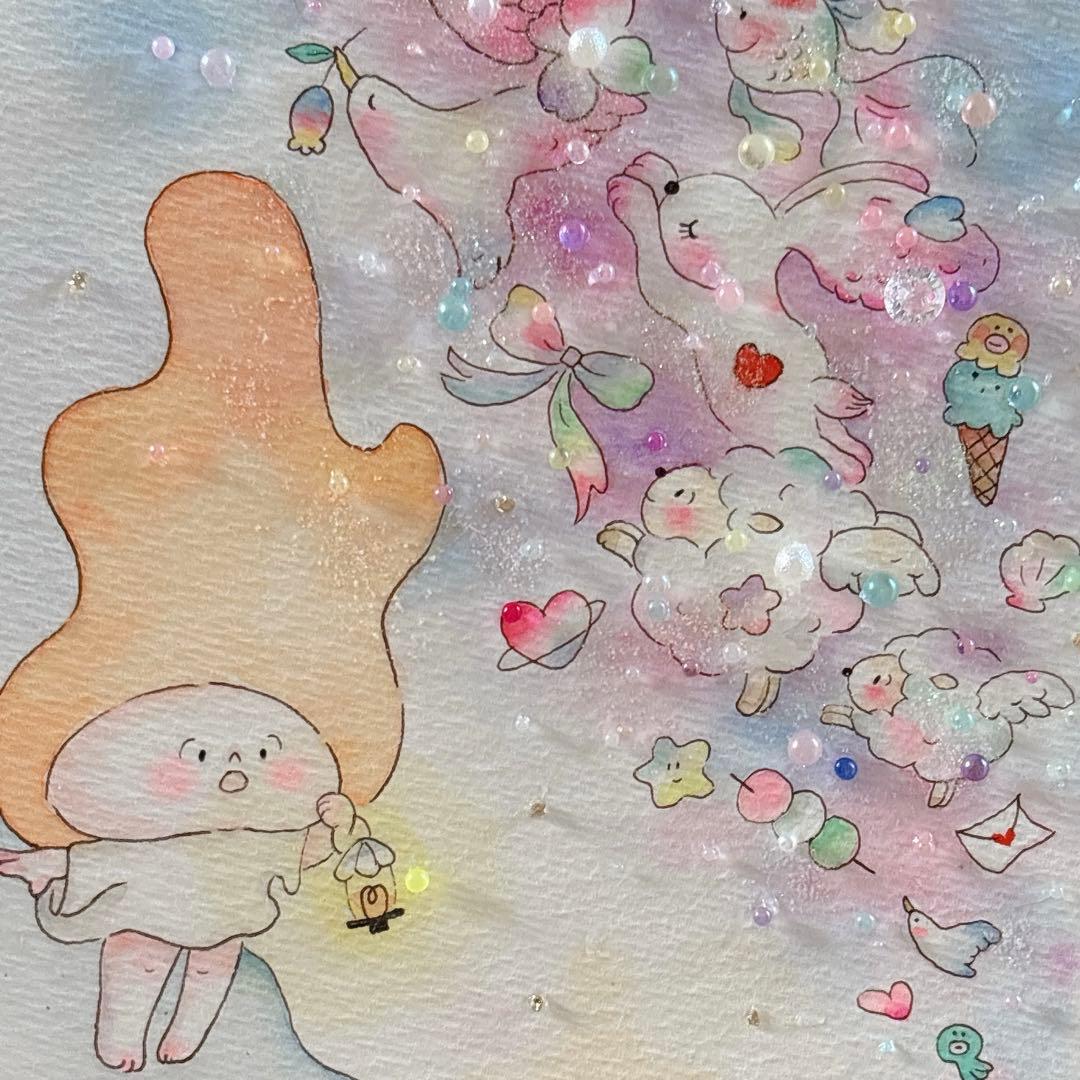 【YAMU】グラスアート　イラスト　水彩画　原画