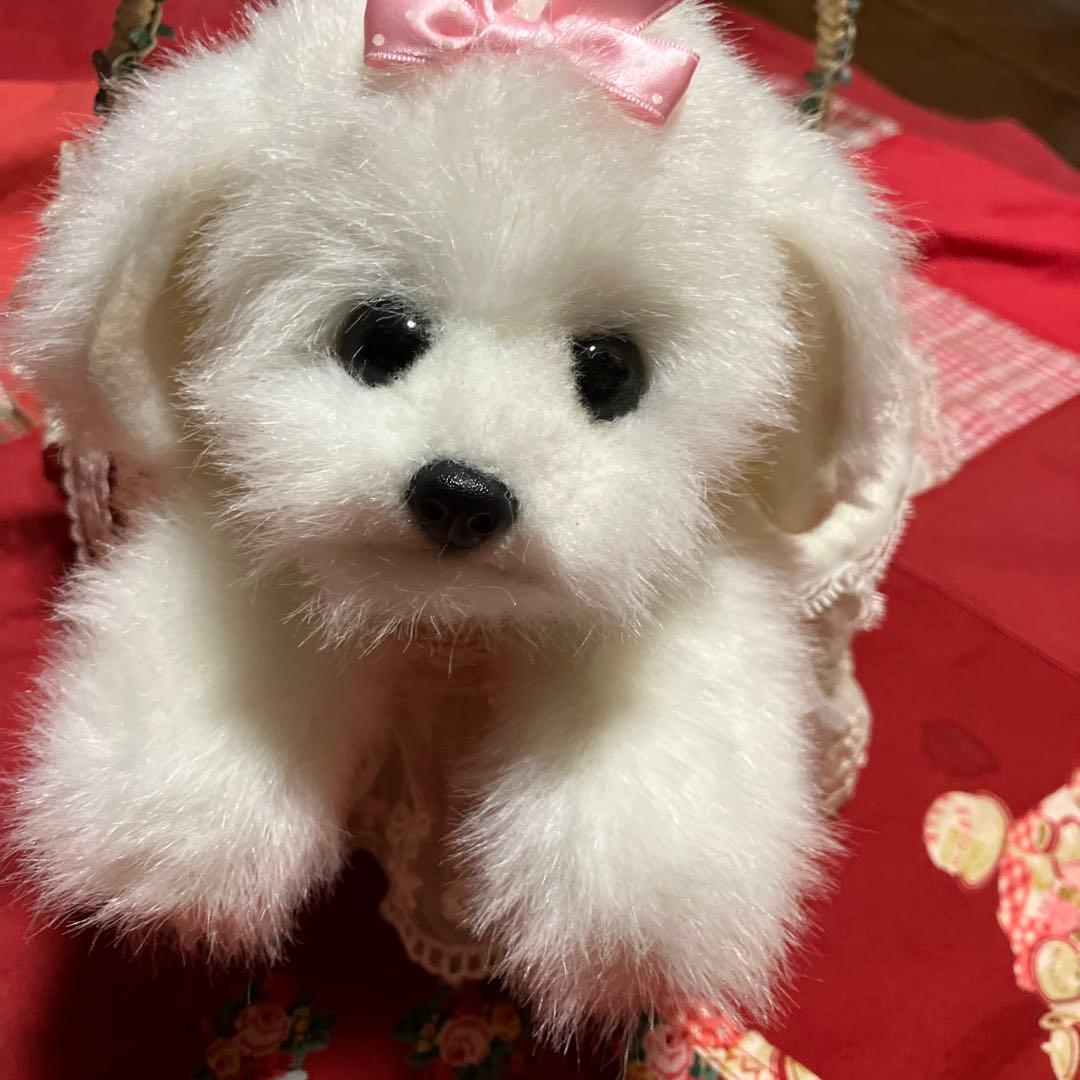 ぬいぐるみ犬　マルチーズ　白い犬　子犬わんちゃん　レトロぬいぐるみ犬　リアル