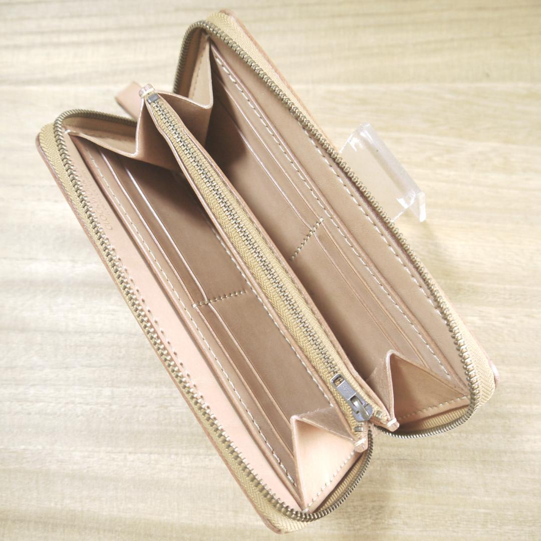 栃木レザー　サドルレザー　赤タグ付　ロングウォレット　ラウンドファスナー　生成り