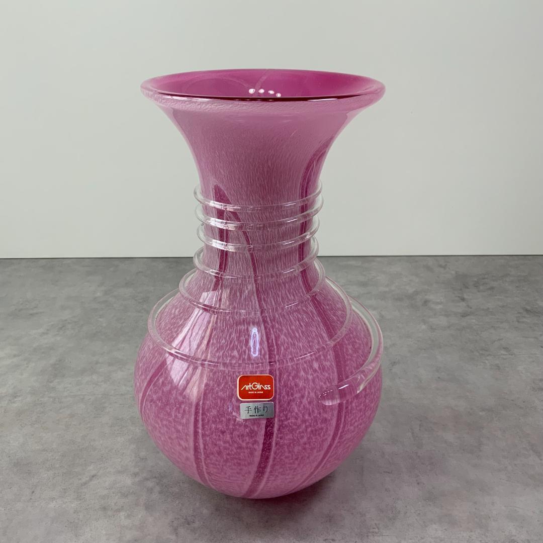 ジャパン ヴィンテージ ガラス ベース ピンク花器 花瓶 ビンテージ レトロ