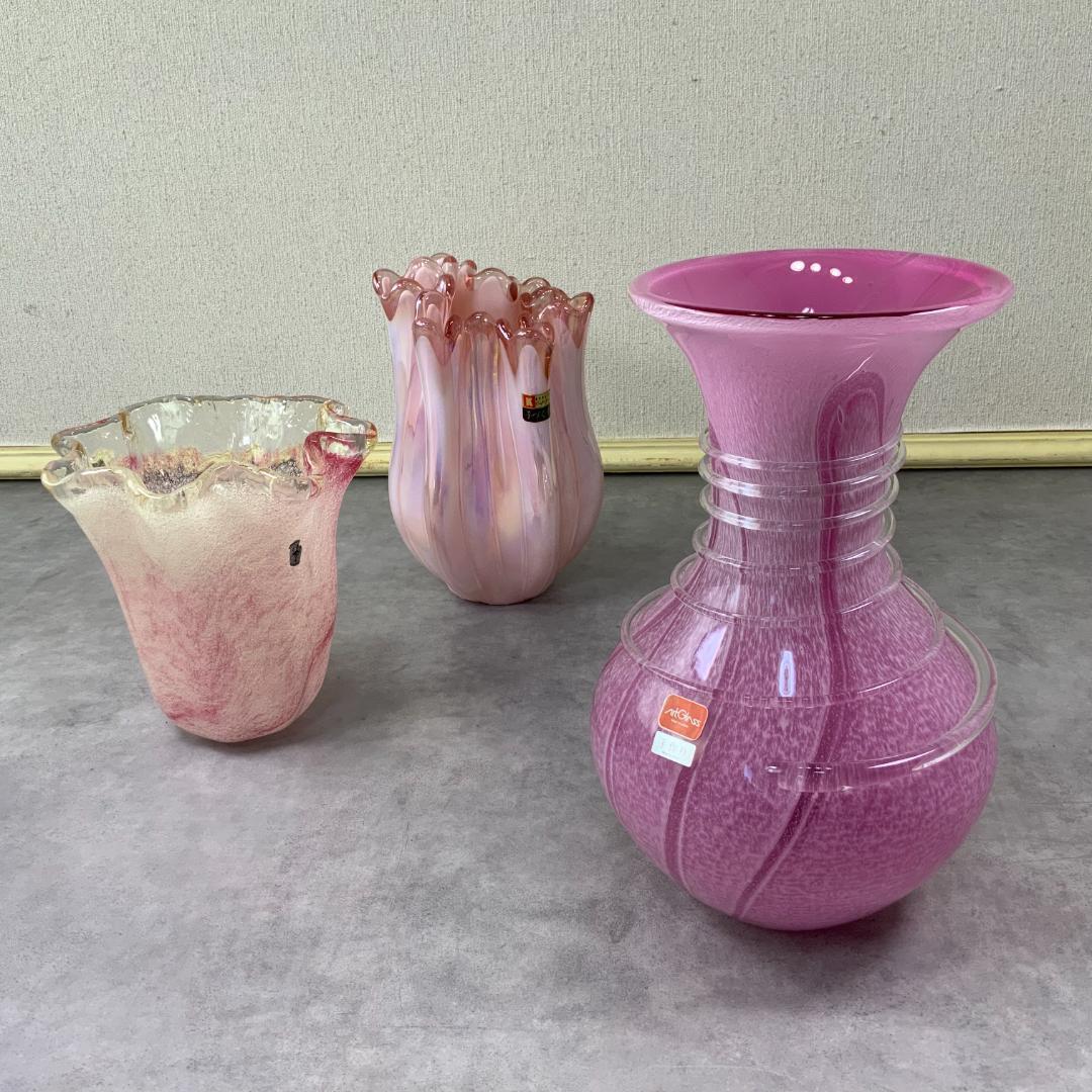 ジャパン ヴィンテージ ガラス ベース ピンク花器 花瓶 ビンテージ レトロ