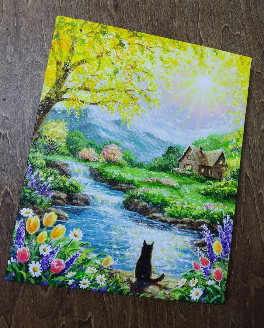 【ミモザの輝き】アクリル画 F3 風景画 絵画