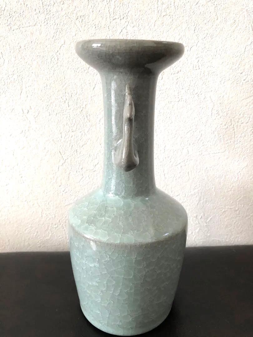 【未使用】軌窯　久田重義 作　青瓷鳳凰耳花生　希少　常滑焼　花入　花瓶