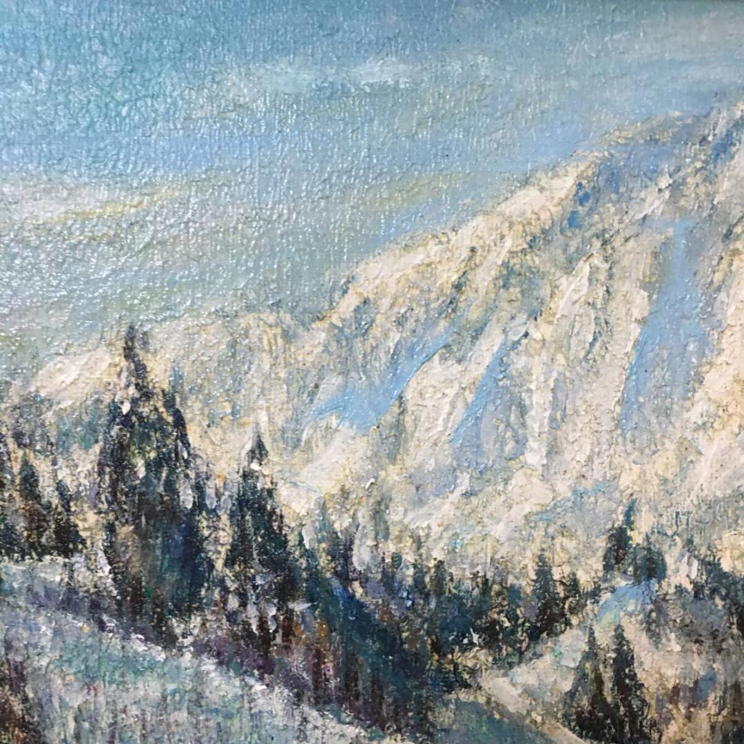 【真作保証】寺崎守 『山麓の里』信州 飯山 F8号 額装 風景画 油彩