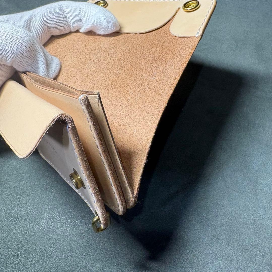 【姫路レザー】ショートトラッカーウォレット　コンパクトウォレット　黒 ナチュラル