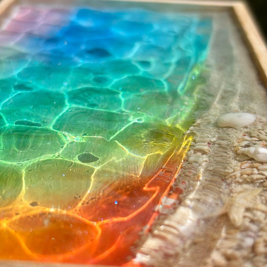 ★【試作品】レジン　海アート　波紋　砂紋　木製トレー小　No.1150