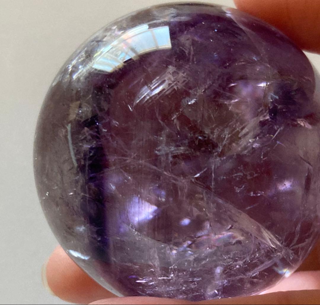 希少　天然石　トラピッチェ　ファントム　アメジスト　スフィア　六角形　虹入り
