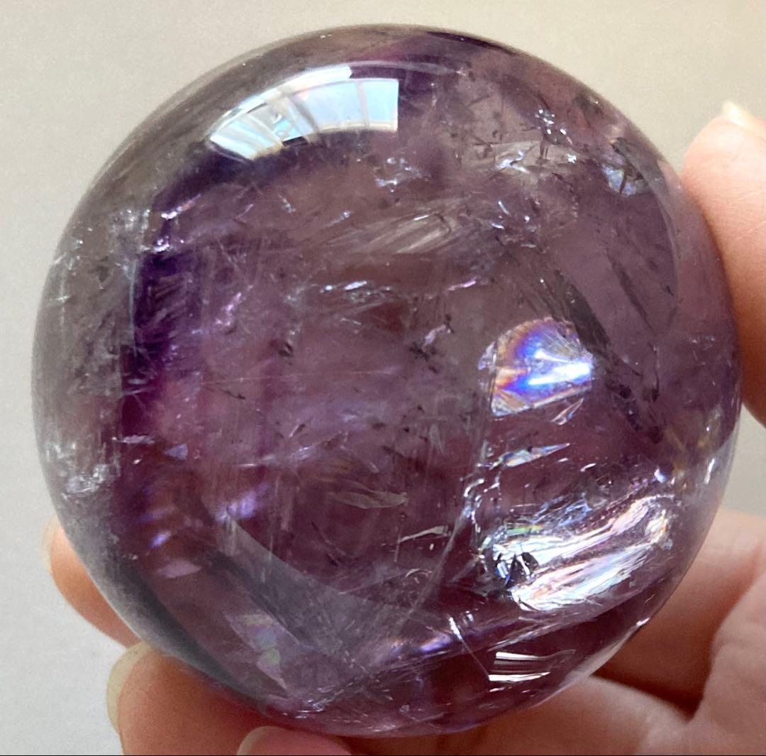 希少　天然石　トラピッチェ　ファントム　アメジスト　スフィア　六角形　虹入り