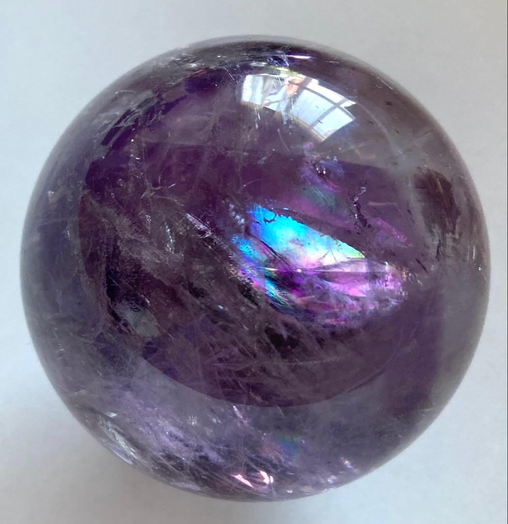 希少　天然石　トラピッチェ　ファントム　アメジスト　スフィア　六角形　虹入り