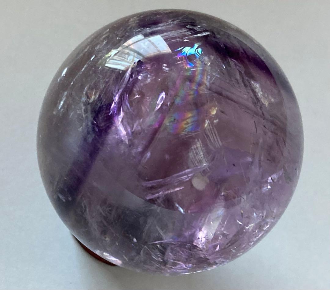 希少　天然石　トラピッチェ　ファントム　アメジスト　スフィア　六角形　虹入り