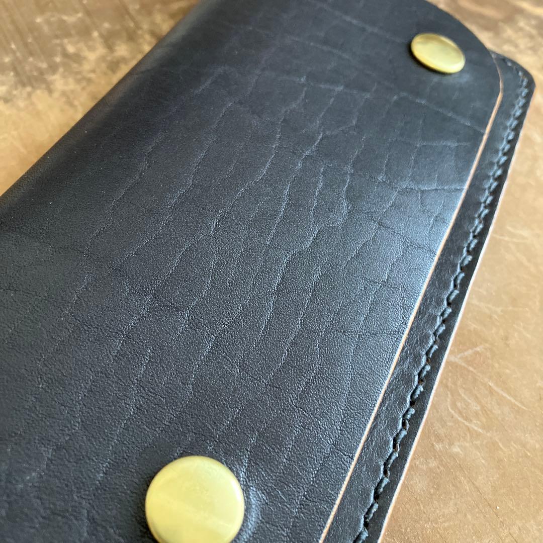 [ハンドメイド]薄型トラッカーウォレット ヘリテイジ ブラック茶芯 おまけ付き