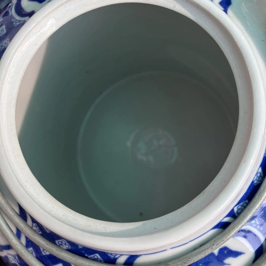 (514)かなりのアンティーク品中国景徳鎮の青白磁の風景画大型ポット