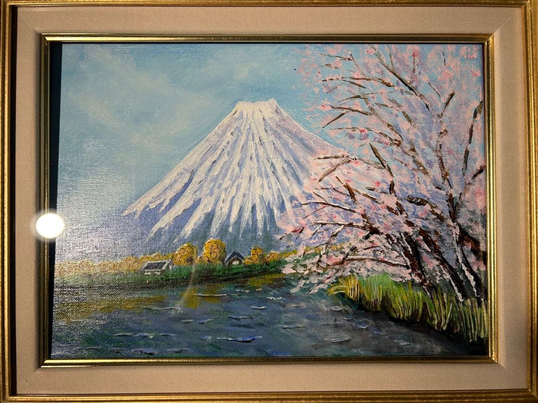 富士山と桜　アクリル画