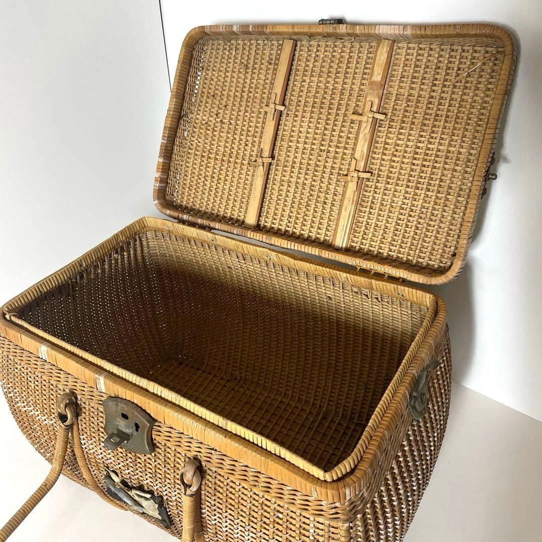 #XG510 アンティーク・時代物・藤編細工籠・ピクニックケース・収納箱・日本製