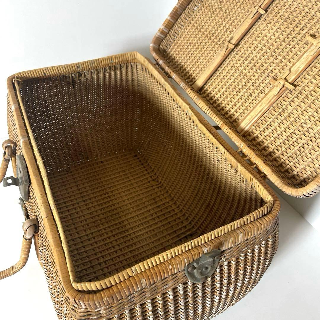 #XG510 アンティーク・時代物・藤編細工籠・ピクニックケース・収納箱・日本製