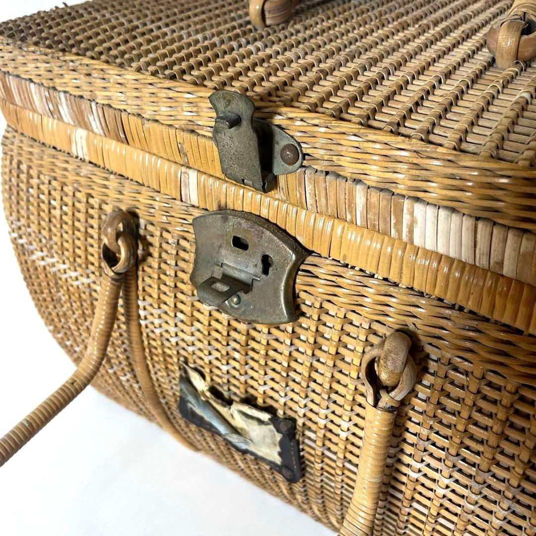 #XG510 アンティーク・時代物・藤編細工籠・ピクニックケース・収納箱・日本製
