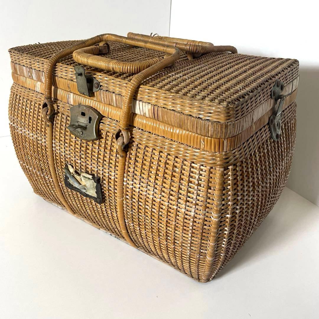 #XG510 アンティーク・時代物・藤編細工籠・ピクニックケース・収納箱・日本製