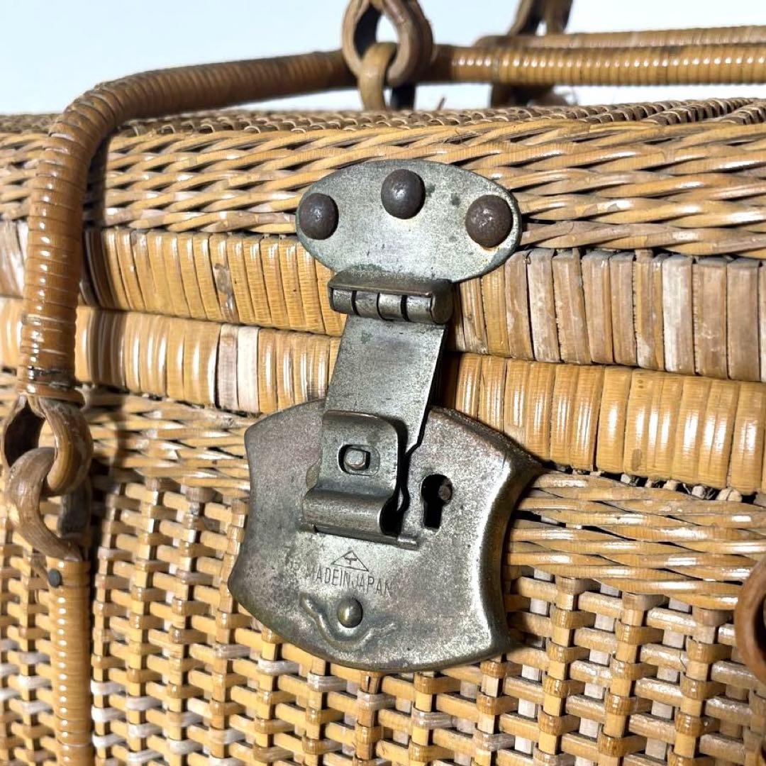 #XG510 アンティーク・時代物・藤編細工籠・ピクニックケース・収納箱・日本製
