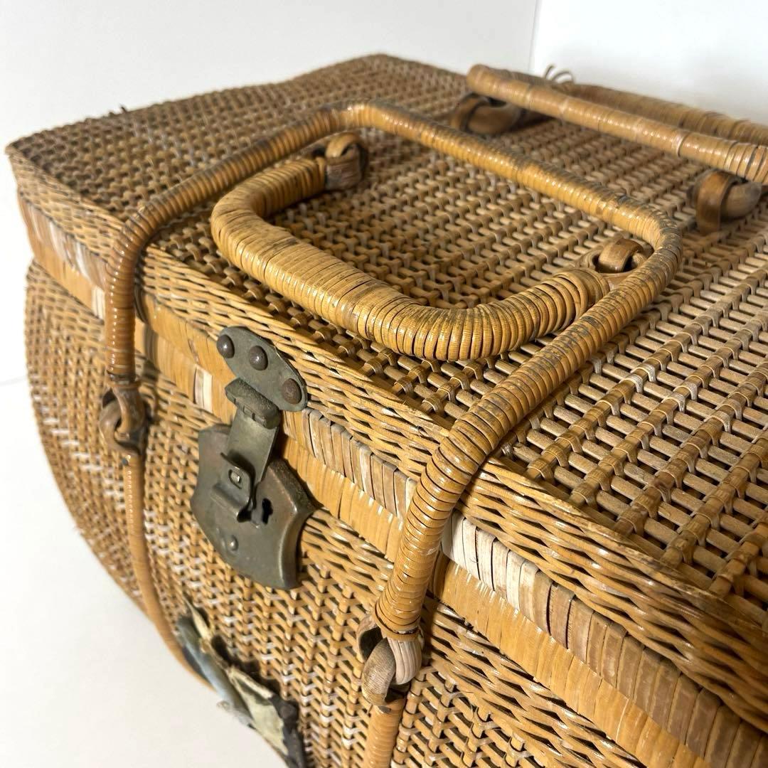 #XG510 アンティーク・時代物・藤編細工籠・ピクニックケース・収納箱・日本製