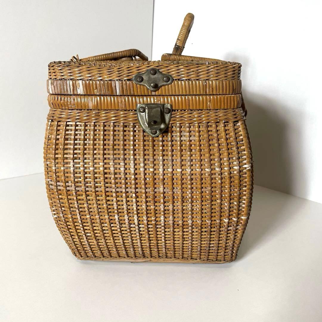 #XG510 アンティーク・時代物・藤編細工籠・ピクニックケース・収納箱・日本製