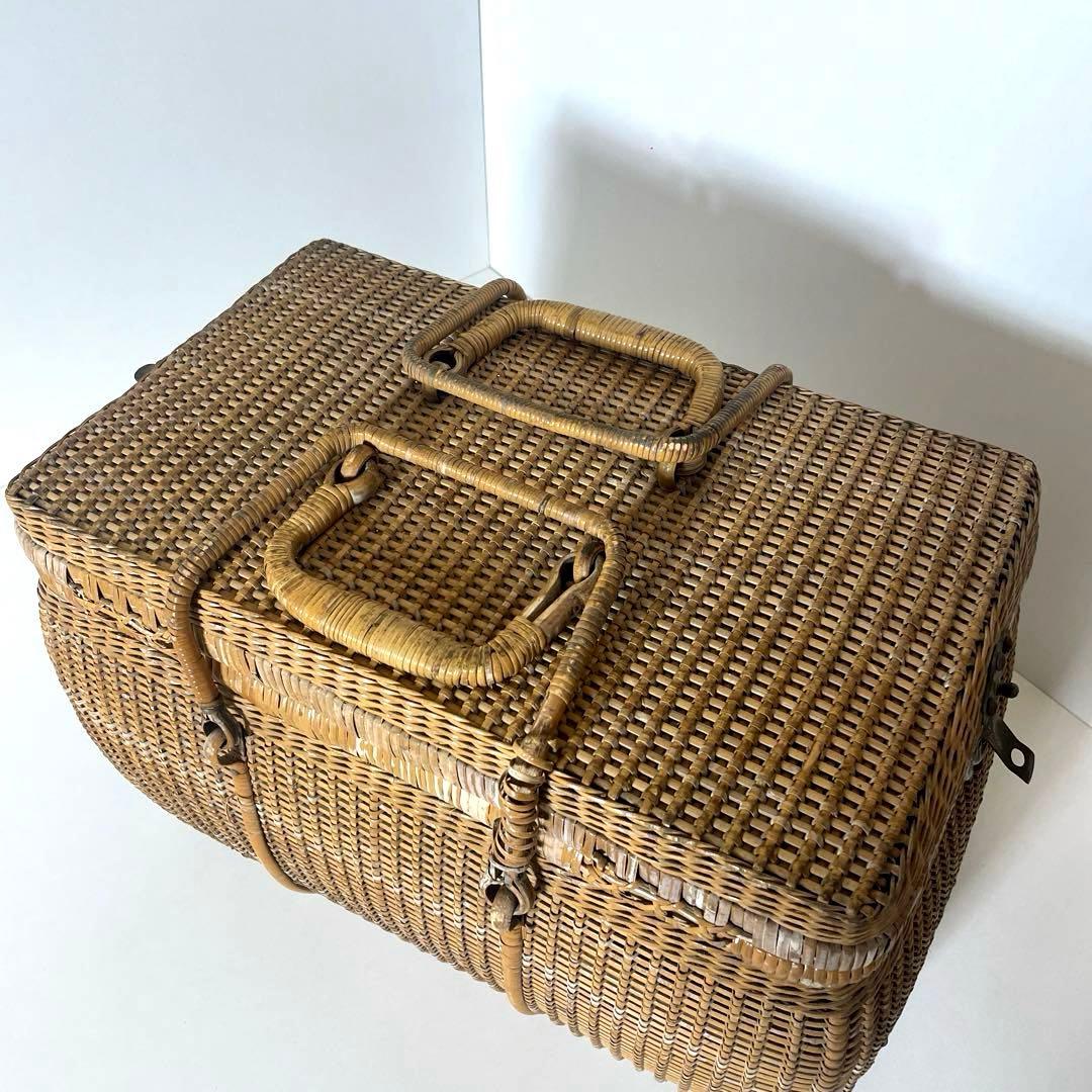 #XG510 アンティーク・時代物・藤編細工籠・ピクニックケース・収納箱・日本製