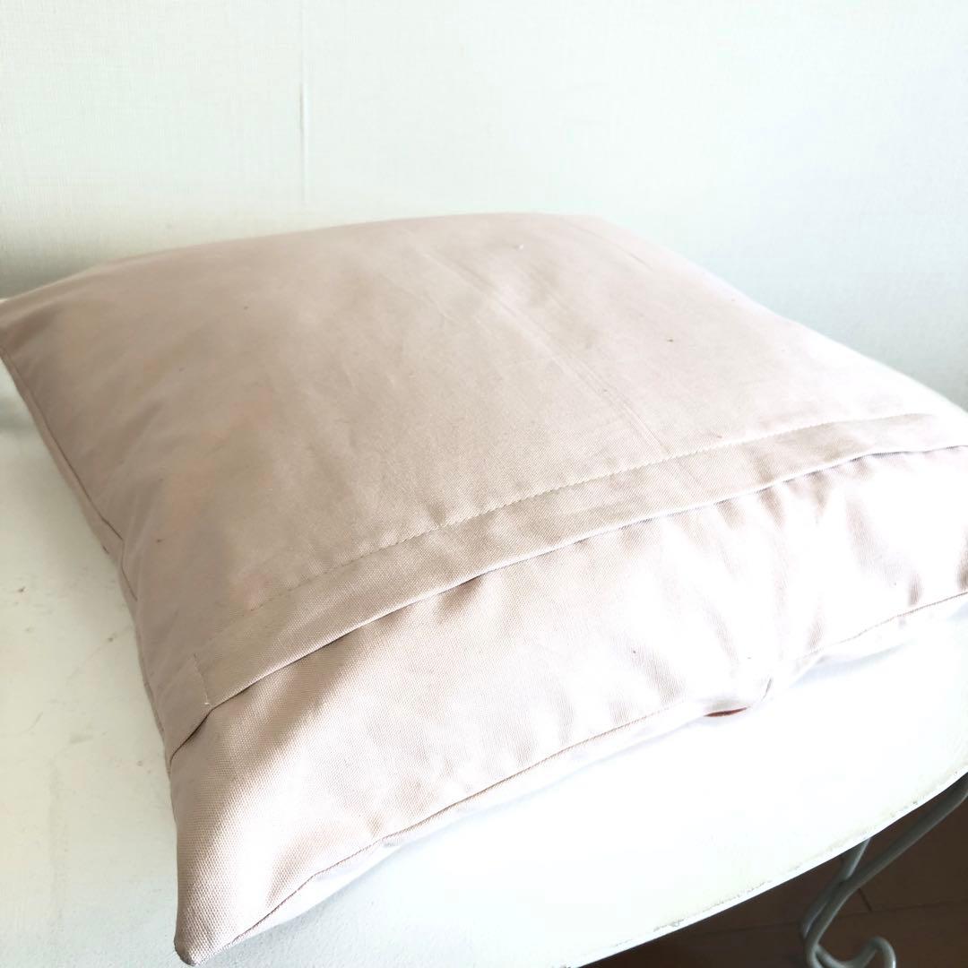 クッションカバー　　くすみピンク系Ⅱ　刺繡リボン