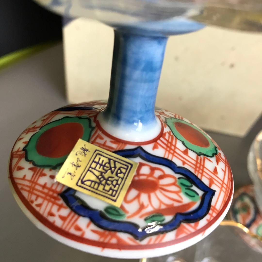 三洋陶器　龍峰窯　つみき　赤絵花鳥　ガラスデザート鉢揃　高台小鉢　輪花鉢　和食器